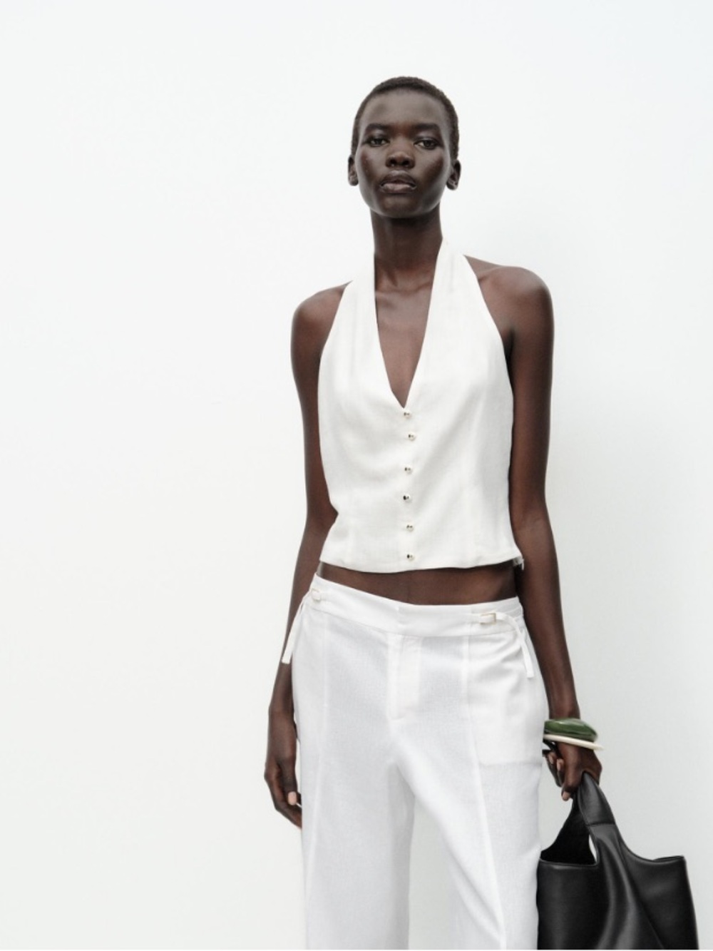 Zara White Halter Button-Front Camisole linen